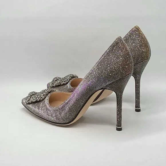 Manolo Blahnik Hangisi 105 Embellished Shimmer Pumps size 39.5 - Picture 10 of 14